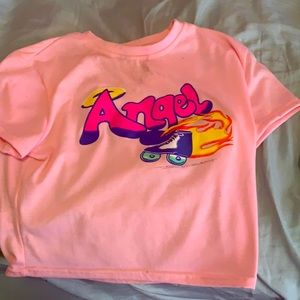 A cropped baby tee pink